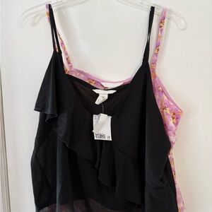 H&M Black and Pink ruffle Camisole tops